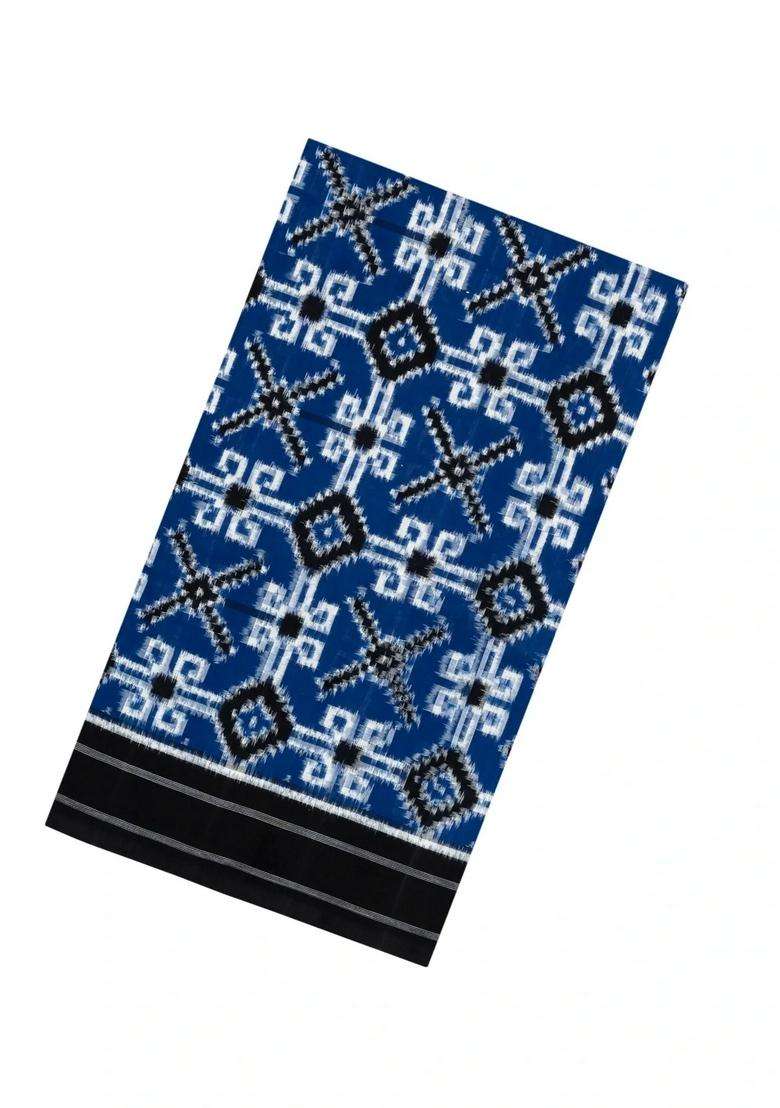 Blue Handwoven Orissa Cotton Saree With Tie Dye Motifs With Printed Design For Women - Indya