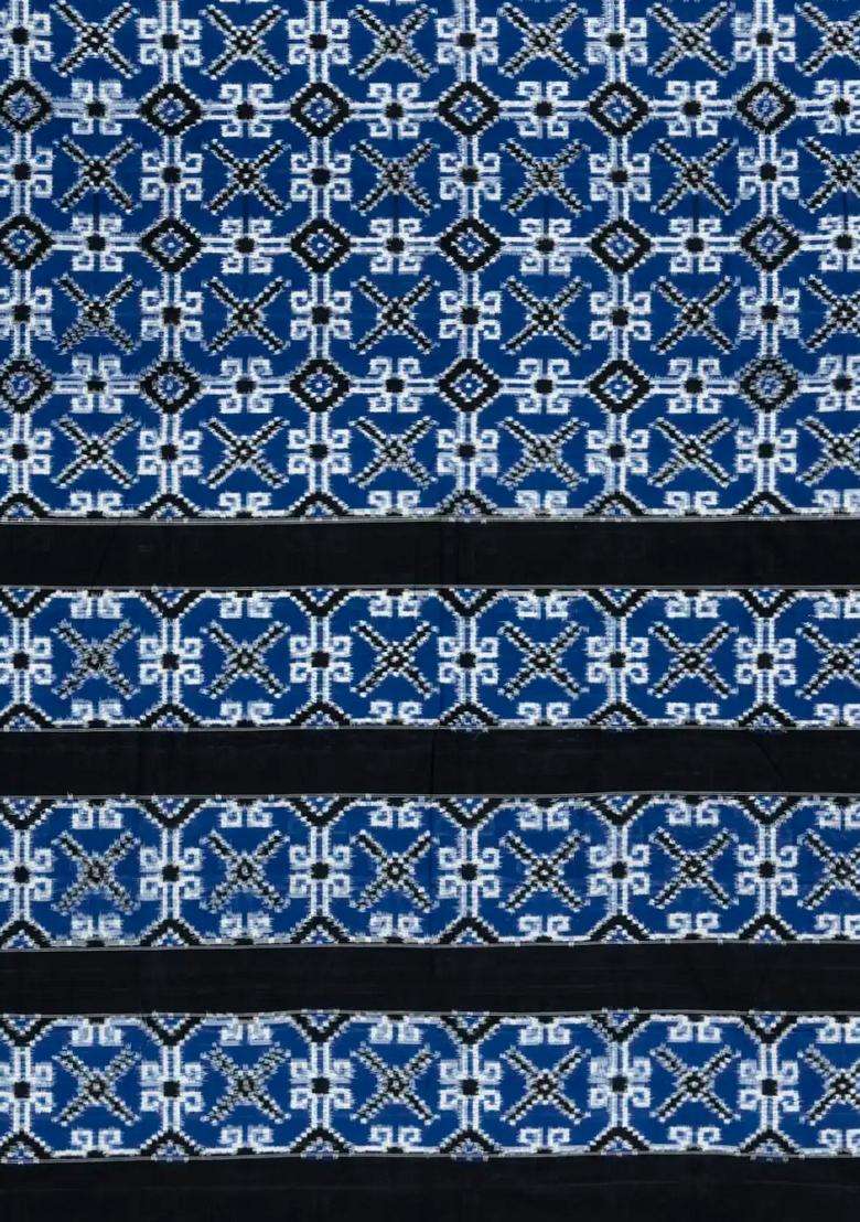 Blue Handwoven Orissa Cotton Saree With Tie Dye Motifs With Printed Design For Women - Indya