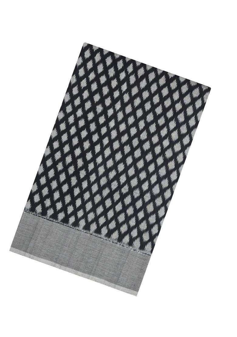 Black Handwoven Orissa Cotton Saree With Tie Dye Motifs With Printed Design For Women - Indya