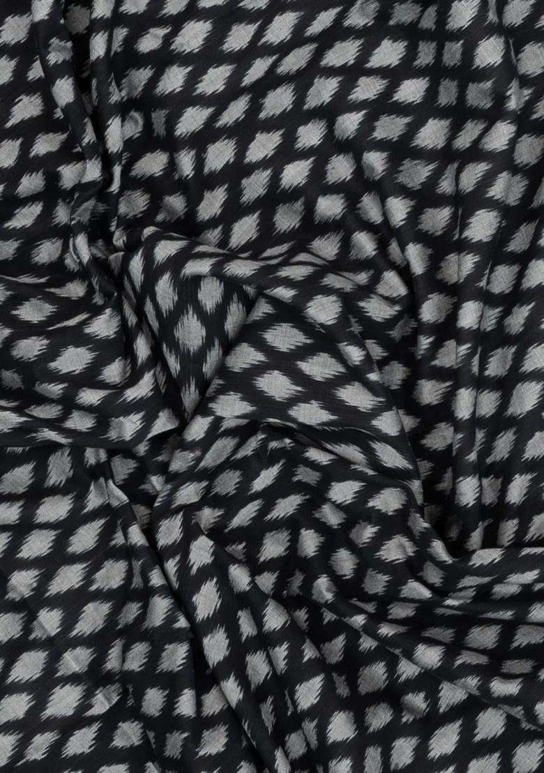 Black Handwoven Orissa Cotton Saree With Tie Dye Motifs With Printed Design For Women - Indya