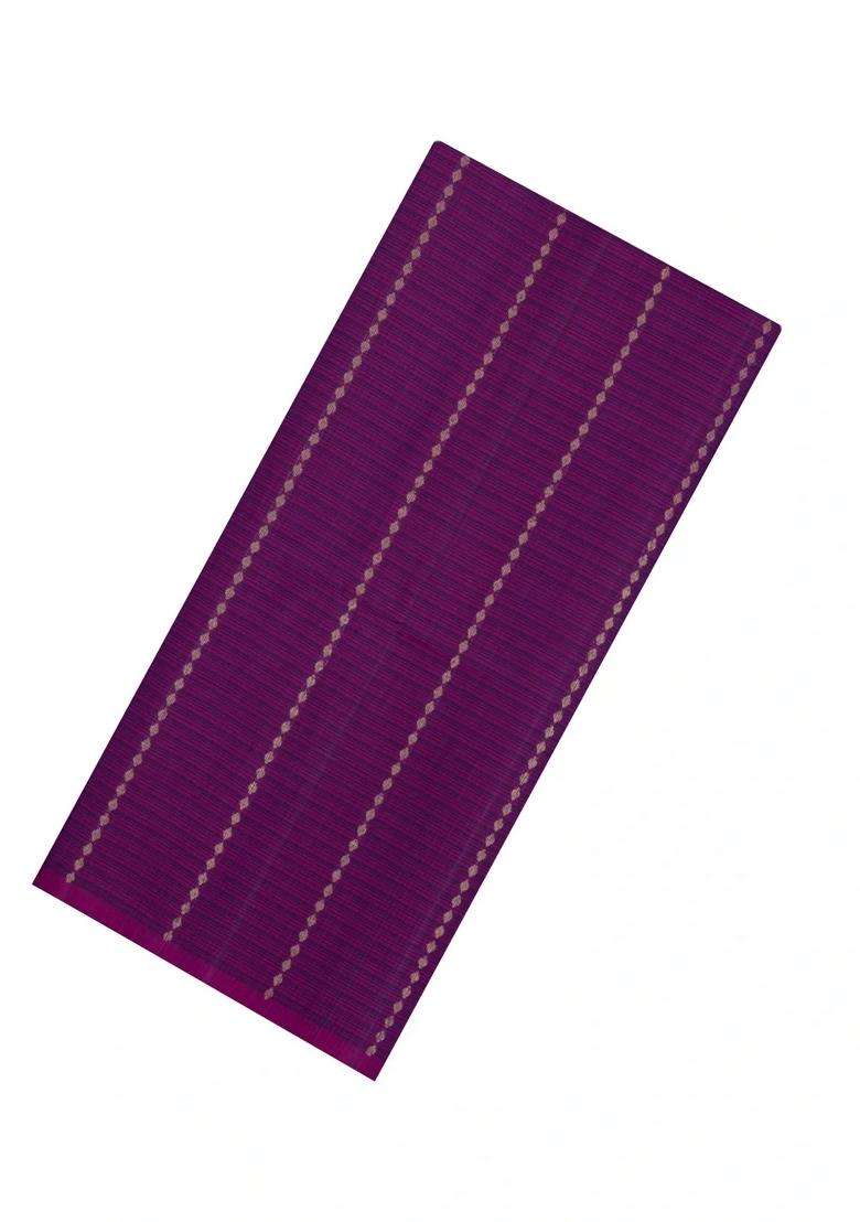 Purple Handloom Soft Silk Saree With Floral Stripes With Checks And Stripes Design For Women - Indya