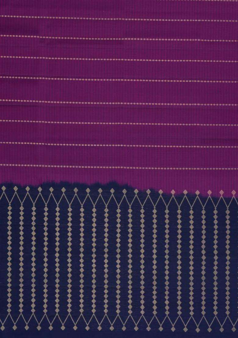 Purple Handloom Soft Silk Saree With Floral Stripes With Checks And Stripes Design For Women - Indya