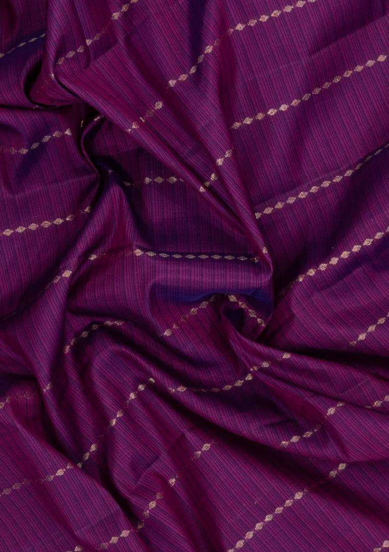 Purple Handloom Soft Silk Saree With Floral Stripes With Checks And Stripes Design For Women - Indya
