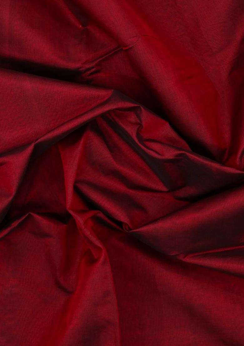 Maroon Handloom 9 Yards Silk Cotton Saree With Contrast Border With Traditional Woven Design For Women - Indya