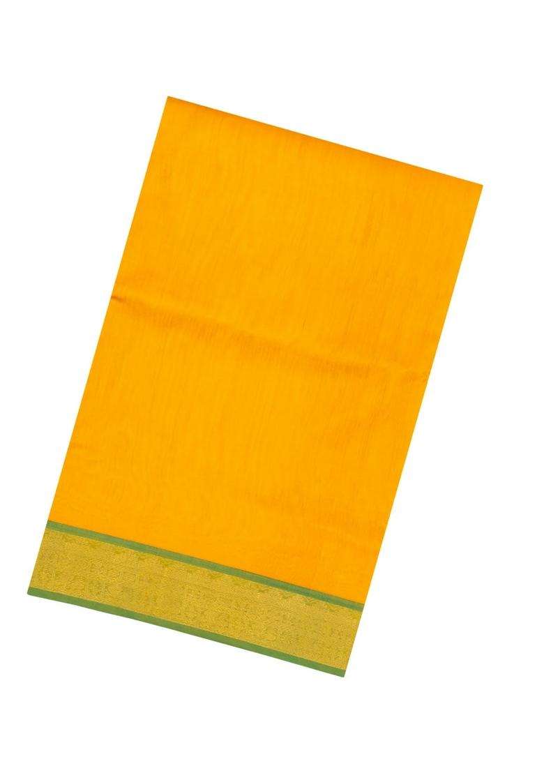 Yellow Handloom 9 Yards Silk Cotton Saree With Contrast Border With Traditional Woven Design For Women - Indya