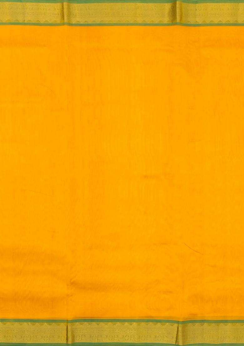 Yellow Handloom 9 Yards Silk Cotton Saree With Contrast Border With Traditional Woven Design For Women - Indya