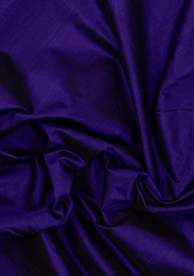 Violet Handloom 9 Yards Silk Cotton Saree With Contrast Border With Traditional Woven Design For Women - Indya