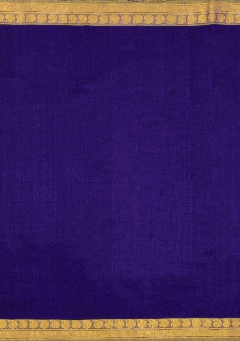 Violet Handloom 9 Yards Silk Cotton Saree With Contrast Border With Traditional Woven Design For Women - Indya