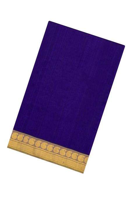 Violet Handloom 9 Yards Silk Cotton Saree With Contrast Border With Traditional Woven Design For Women
