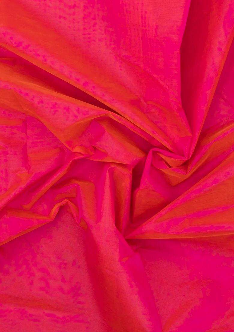 Hot Pink Handloom 9 Yards Silk Cotton Saree With Contrast Border With Traditional Woven Design For Women - Indya
