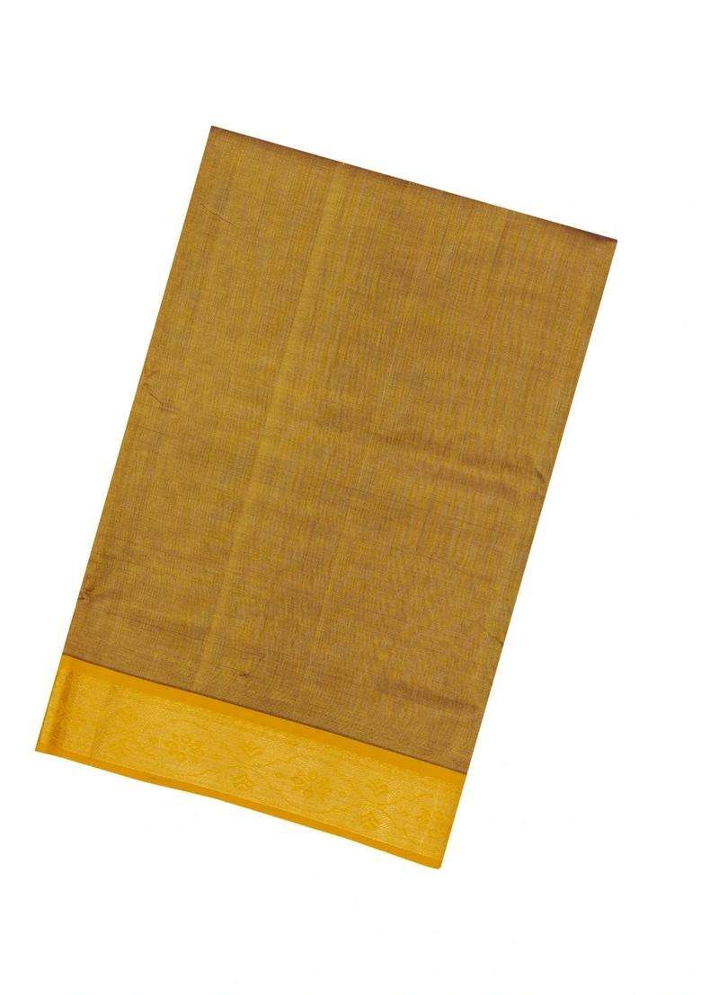 Mustard Handloom 9 Yards Silk Cotton Saree With Contrast Border With Traditional Woven Design For Women - Indya