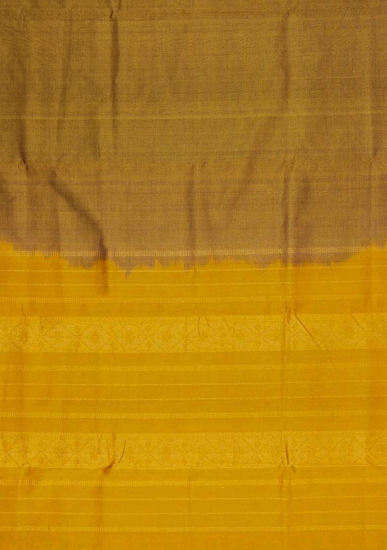 Mustard Handloom 9 Yards Silk Cotton Saree With Contrast Border With Traditional Woven Design For Women - Indya