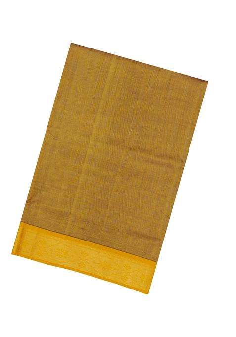 Mustard Handloom 9 Yards Silk Cotton Saree With Contrast Border With Traditional Woven Design For Women