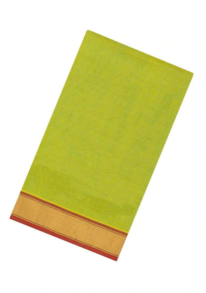 Light Green Handloom Silk Cotton Saree With Contrast Border With Traditional Woven Design For Women - Indya