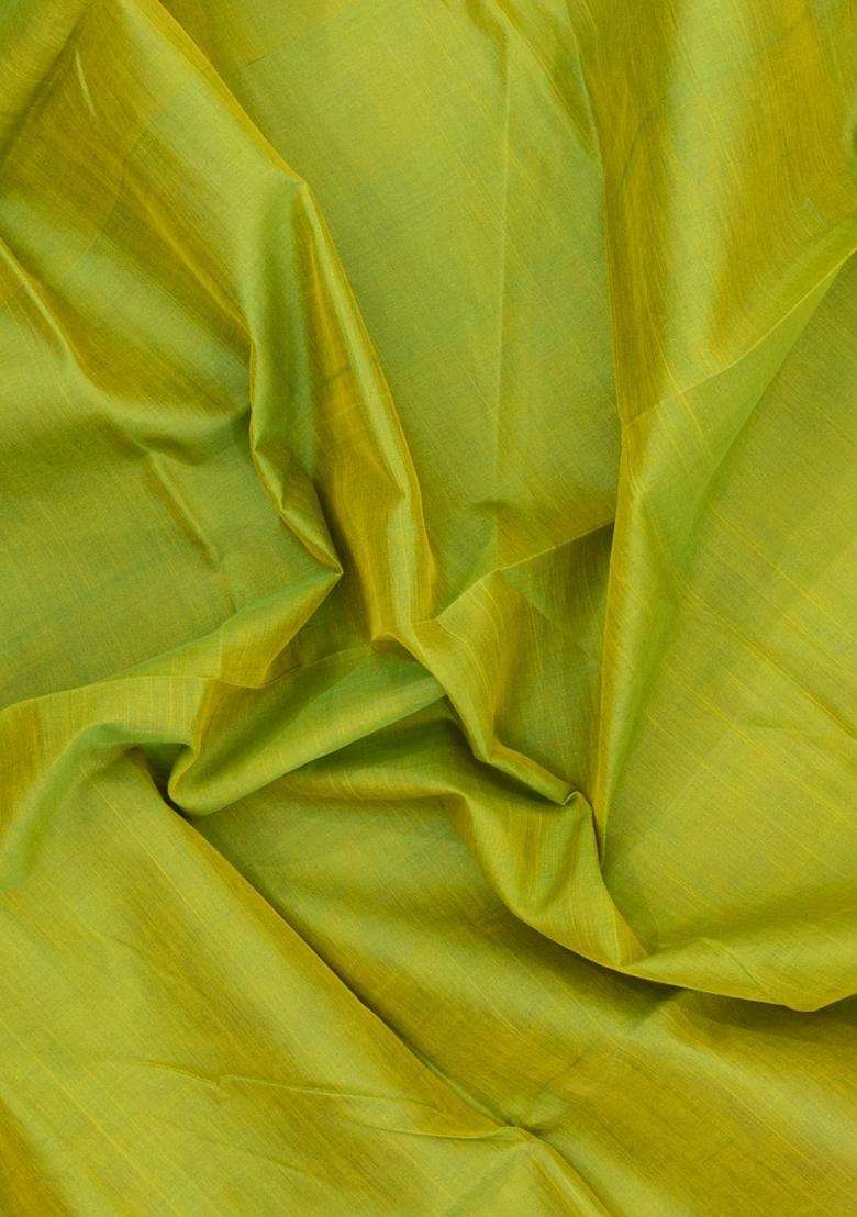 Light Green Handloom Silk Cotton Saree With Contrast Border With Traditional Woven Design For Women - Indya