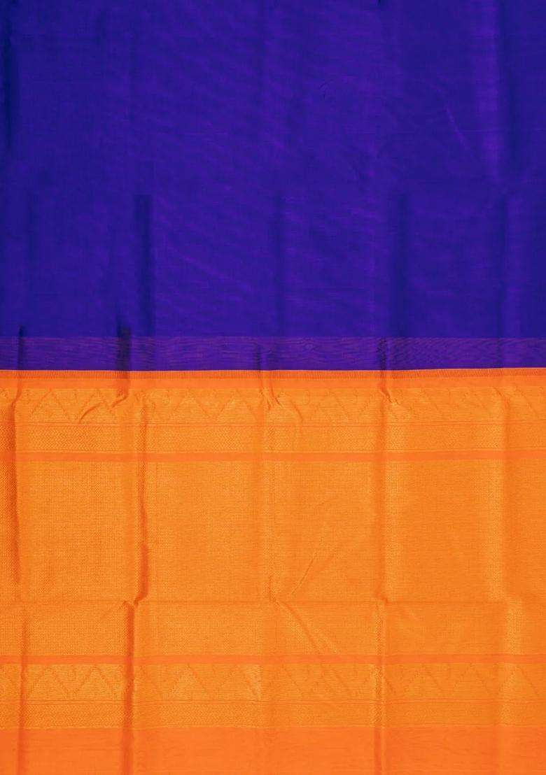 Purple Handloom Korvai Silk Cotton Saree With Contrast Border With Korvai And Temple Border Design For Women - Indya
