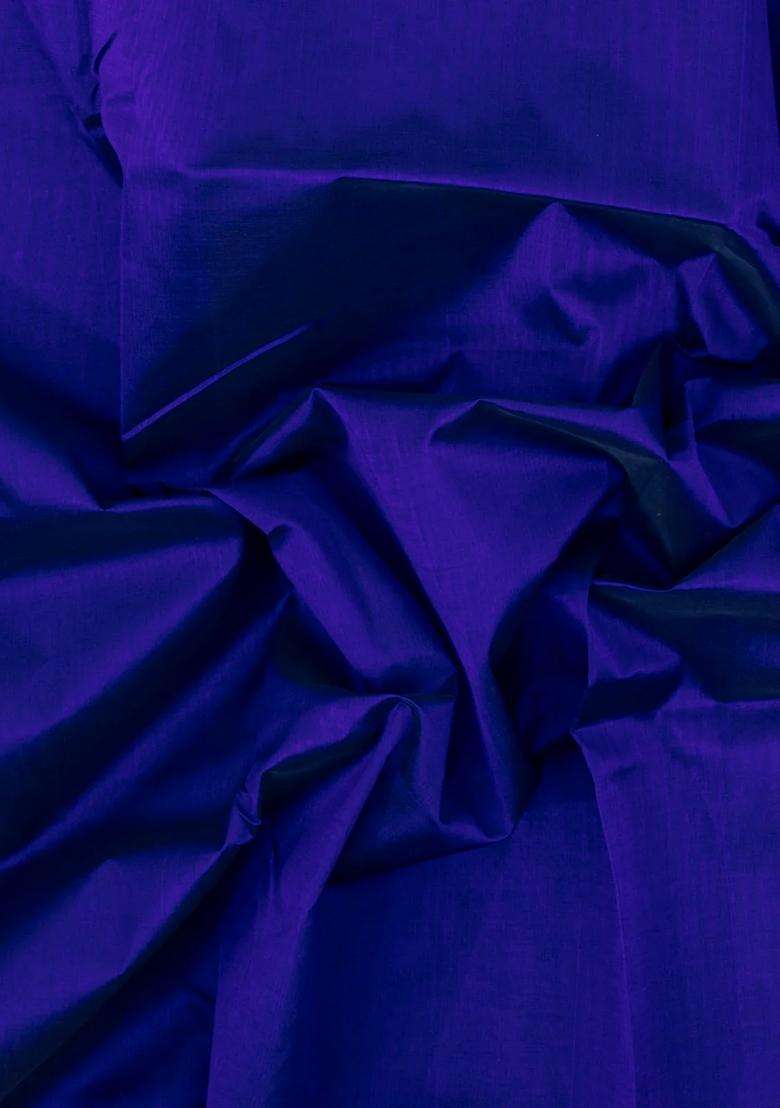 Purple Handloom Korvai Silk Cotton Saree With Contrast Border With Korvai And Temple Border Design For Women - Indya