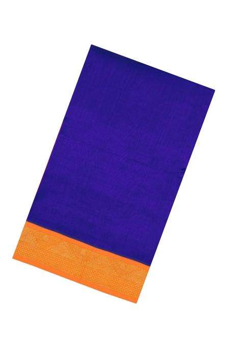 Purple Handloom Korvai Silk Cotton Saree With Contrast Border With Korvai And Temple Border Design For Women
