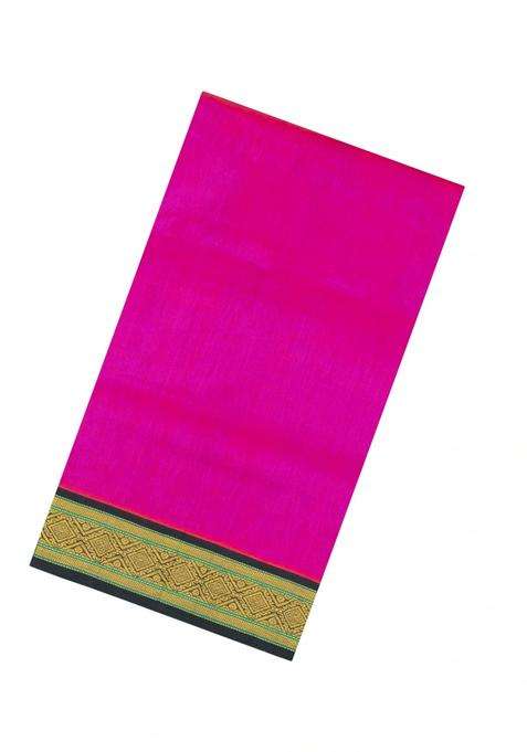 Hot Pink Handloom Korvai Silk Cotton Saree With Contrast Border With Korvai And Temple Border Design For Women