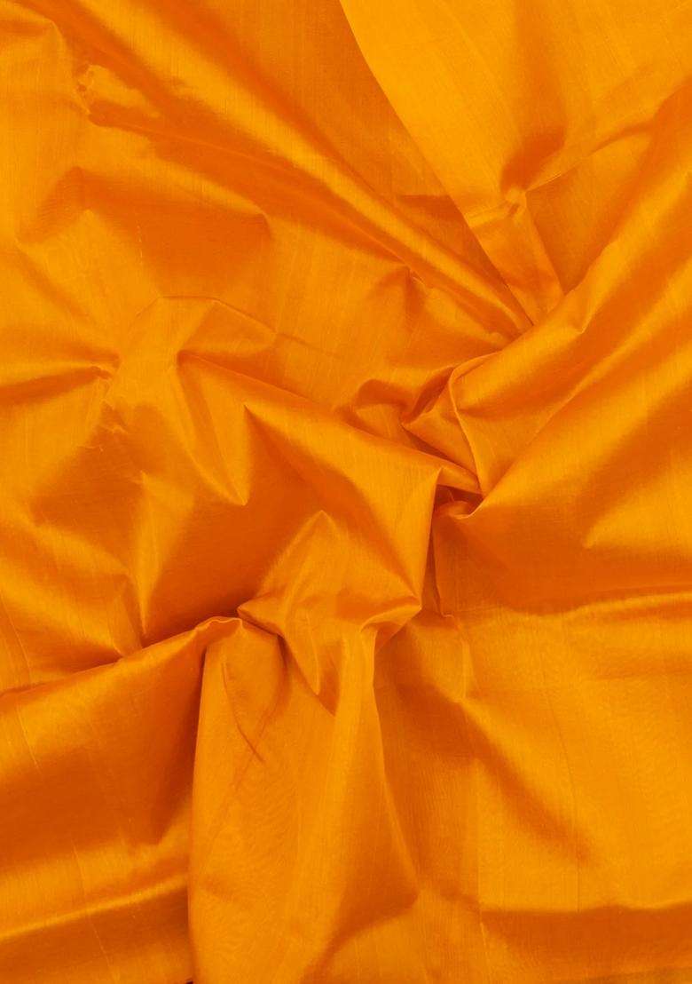 Mango Yellow Handloom Korvai Silk Cotton Saree With Contrast Border With Korvai And Temple Border Design For Women - Indya