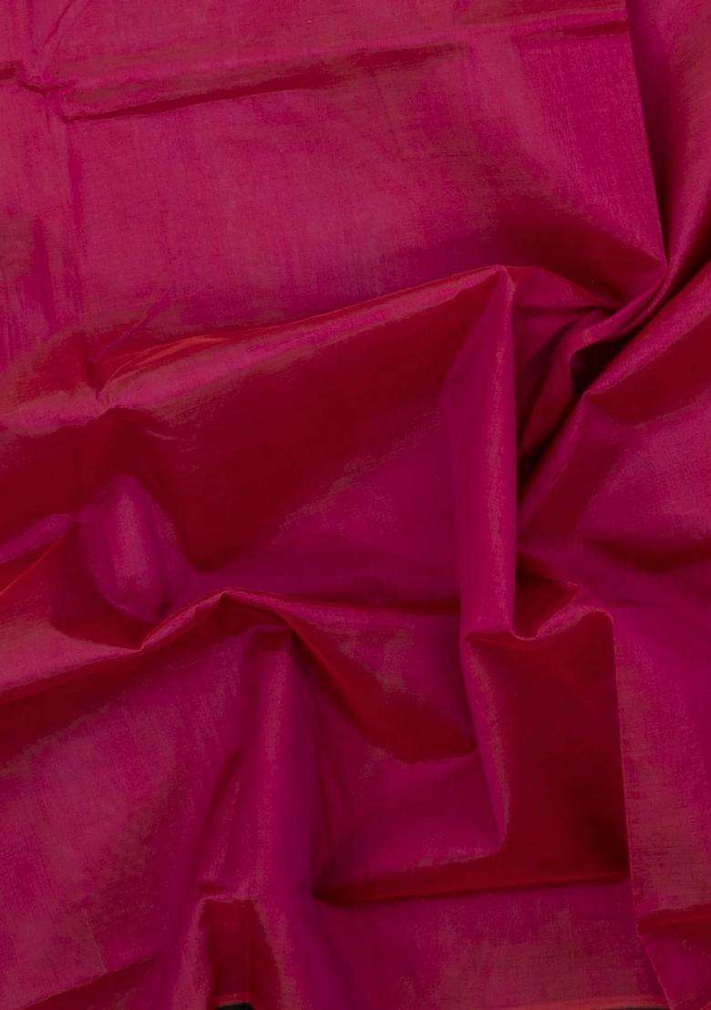 Pink Handloom Korvai Silk Cotton Saree With Contrast Border With Korvai And Temple Border Design For Women - Indya