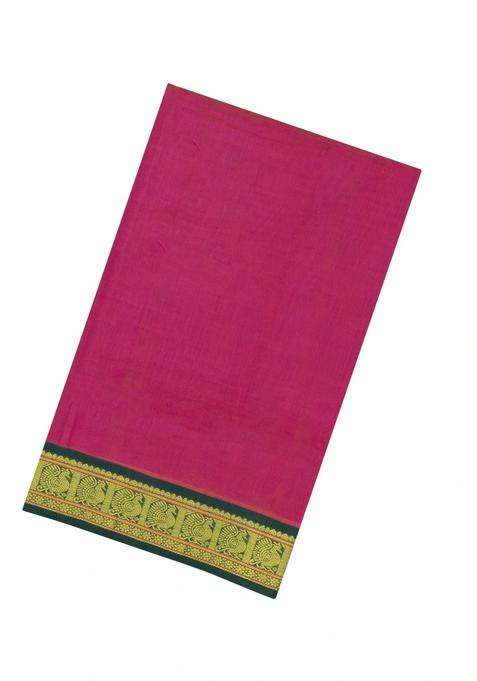 Pink Handloom Korvai Silk Cotton Saree With Contrast Border With Korvai And Temple Border Design For Women