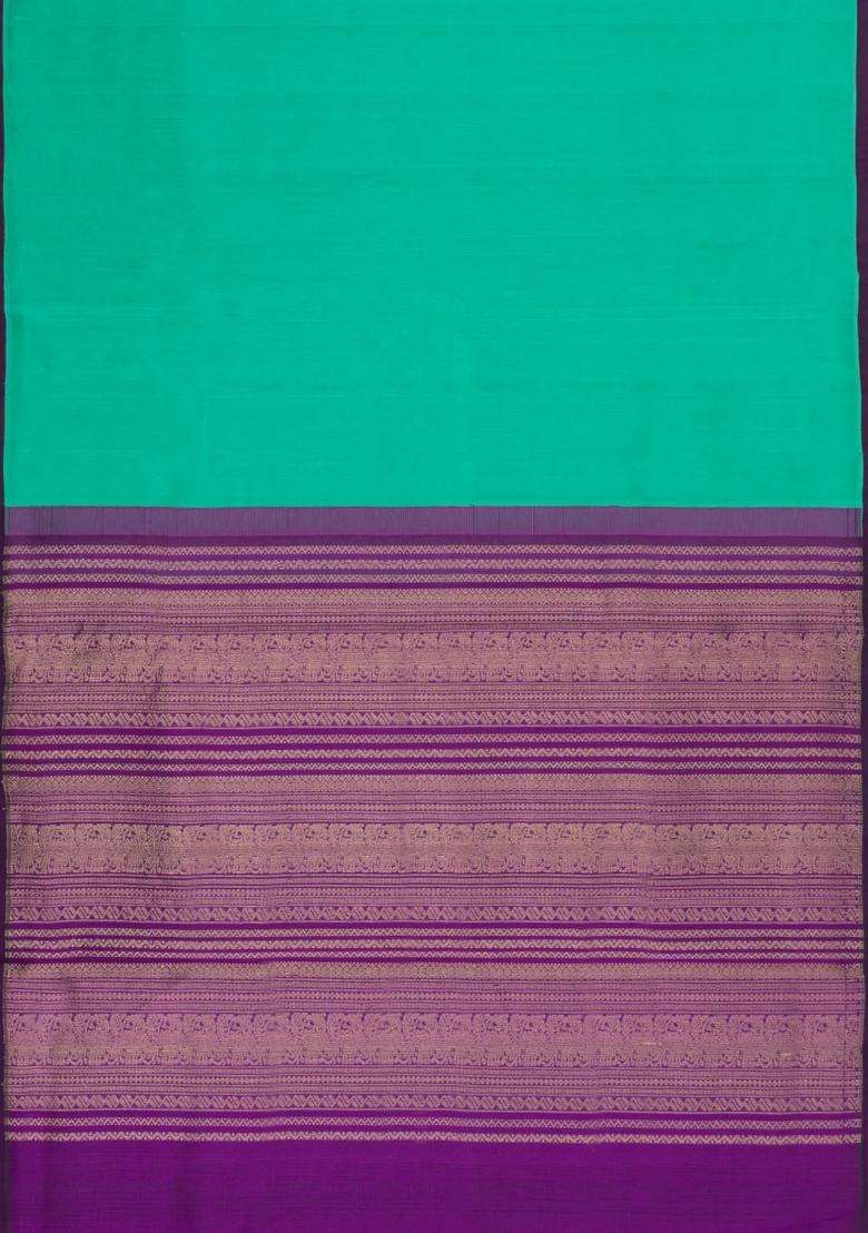 Aquamarine Handloom Korvai Silk Cotton Saree With Contrast Border With Korvai And Temple Border Design For Women - Indya