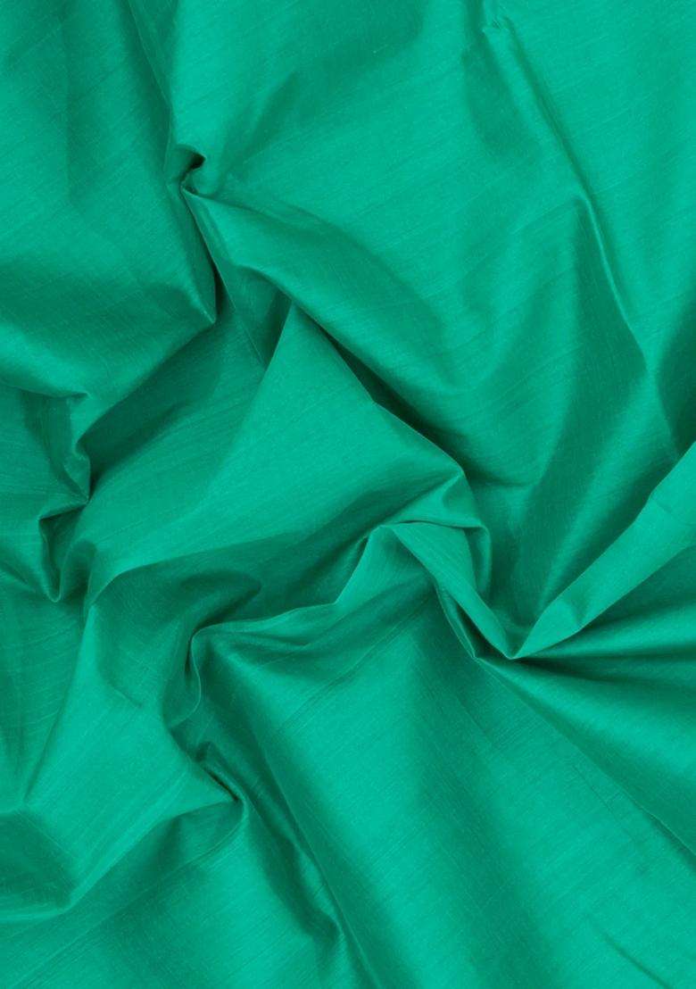 Aquamarine Handloom Korvai Silk Cotton Saree With Contrast Border With Korvai And Temple Border Design For Women - Indya