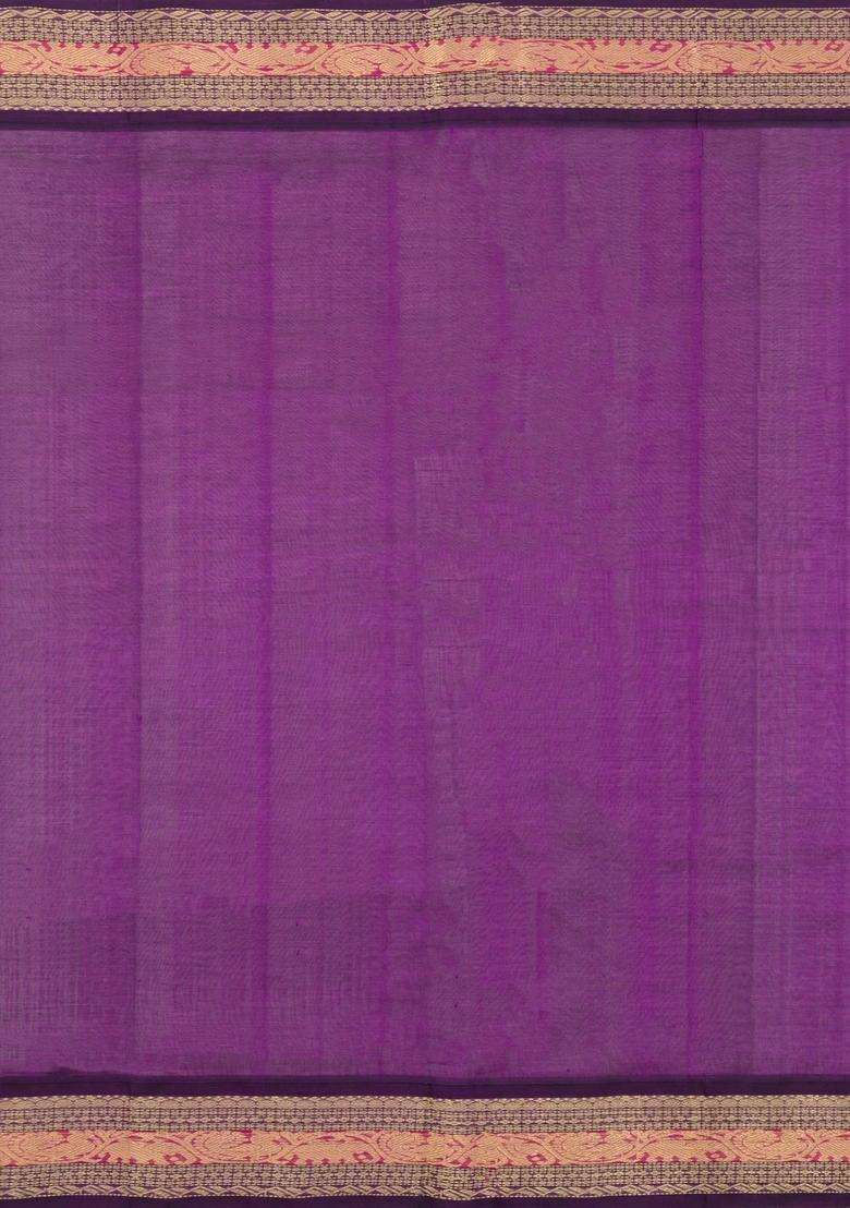 Aquamarine Handloom Korvai Silk Cotton Saree With Contrast Border With Korvai And Temple Border Design For Women - Indya
