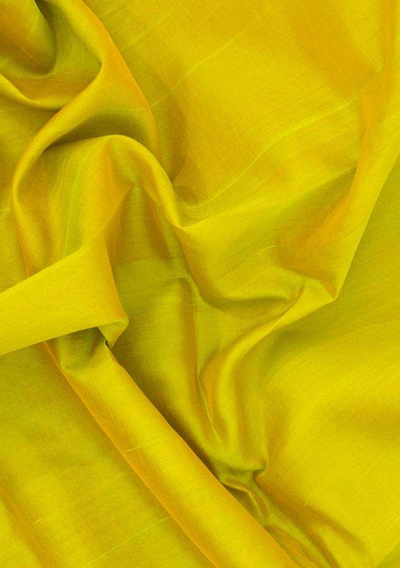 Neon Green Handloom Korvai Silk Cotton Saree With Contrast Border With Korvai And Temple Border Design For Women - Indya