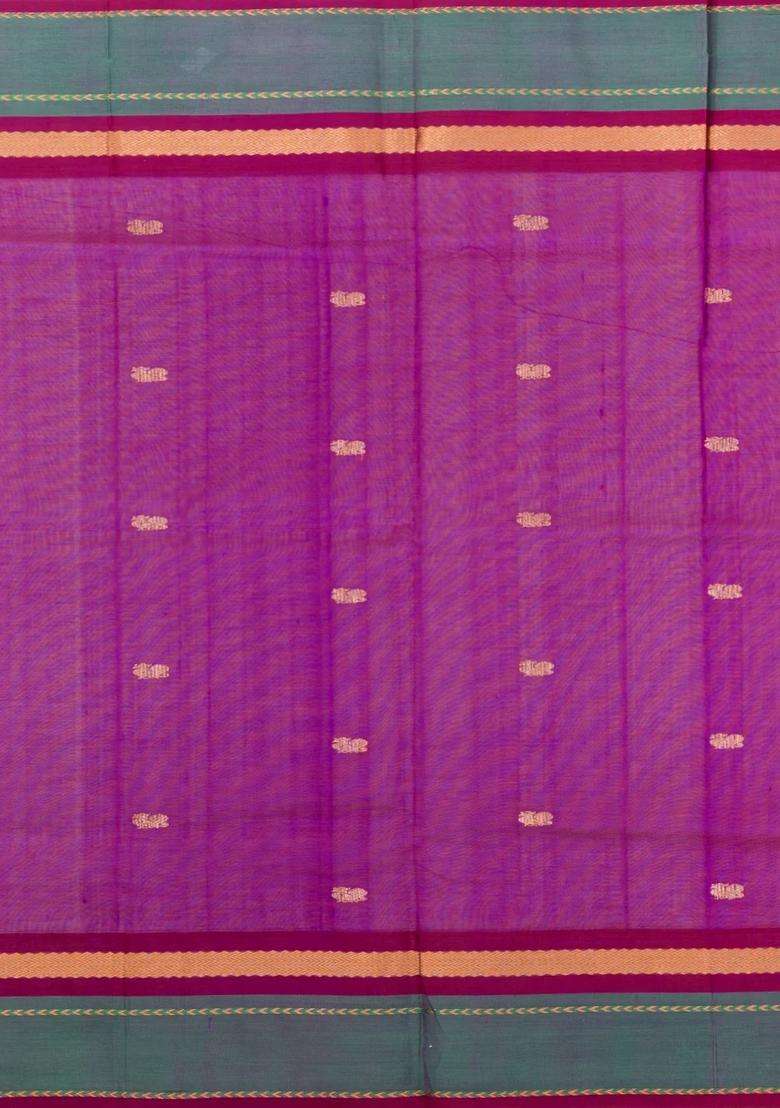 Orange Handloom Korvai Silk Cotton Saree With Contrast Border With Korvai And Temple Border Design For Women - Indya
