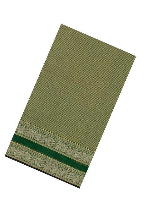 Green Handloom Silk Cotton Saree With Zari Stripes With Checks And Stripes Design For Women