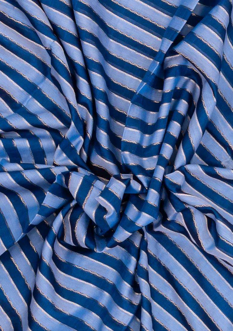 Steel Blue Blue Handloom Silk Cotton Saree With Zari Stripes With Checks And Stripes Design For Women - Indya