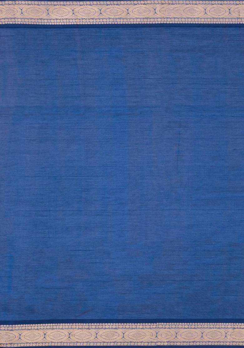 Steel Blue Blue Handloom Silk Cotton Saree With Zari Stripes With Checks And Stripes Design For Women - Indya