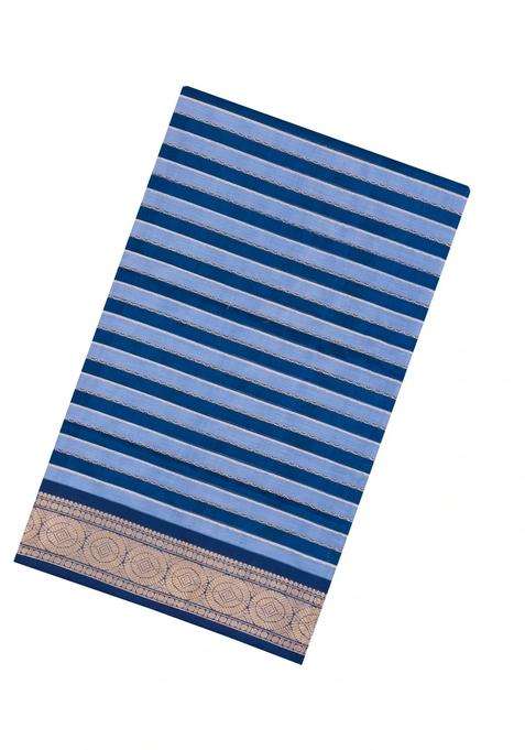Steel Blue Blue Handloom Silk Cotton Saree With Zari Stripes With Checks And Stripes Design For Women