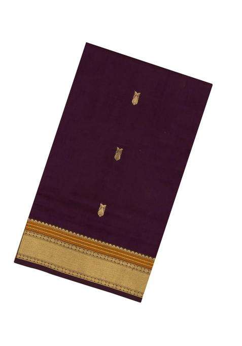 Burgundy Handloom Silk Cotton Saree With Fish Buttas With Buttas And Brocade Design For Women