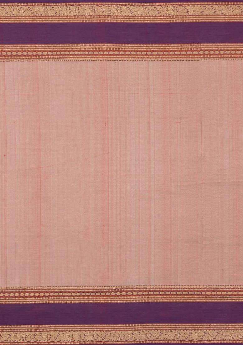 Peach Handloom Silk Cotton Saree With Zari Buttas With Buttas And Brocade Design For Women - Indya