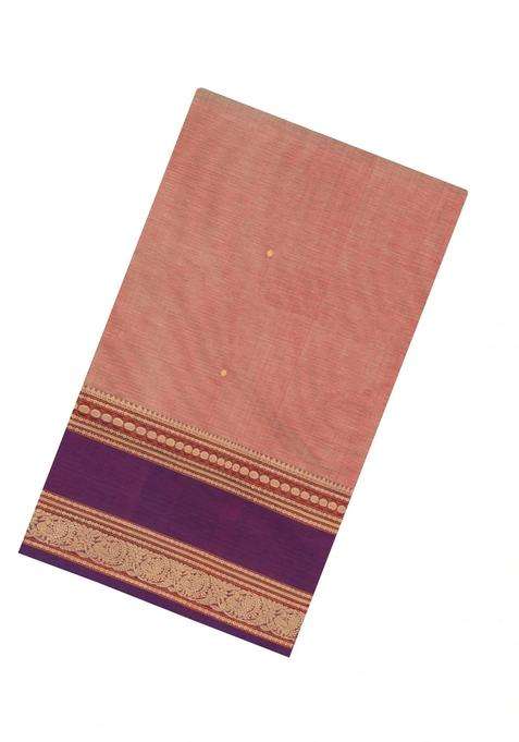 Peach Handloom Silk Cotton Saree With Zari Buttas With Buttas And Brocade Design For Women