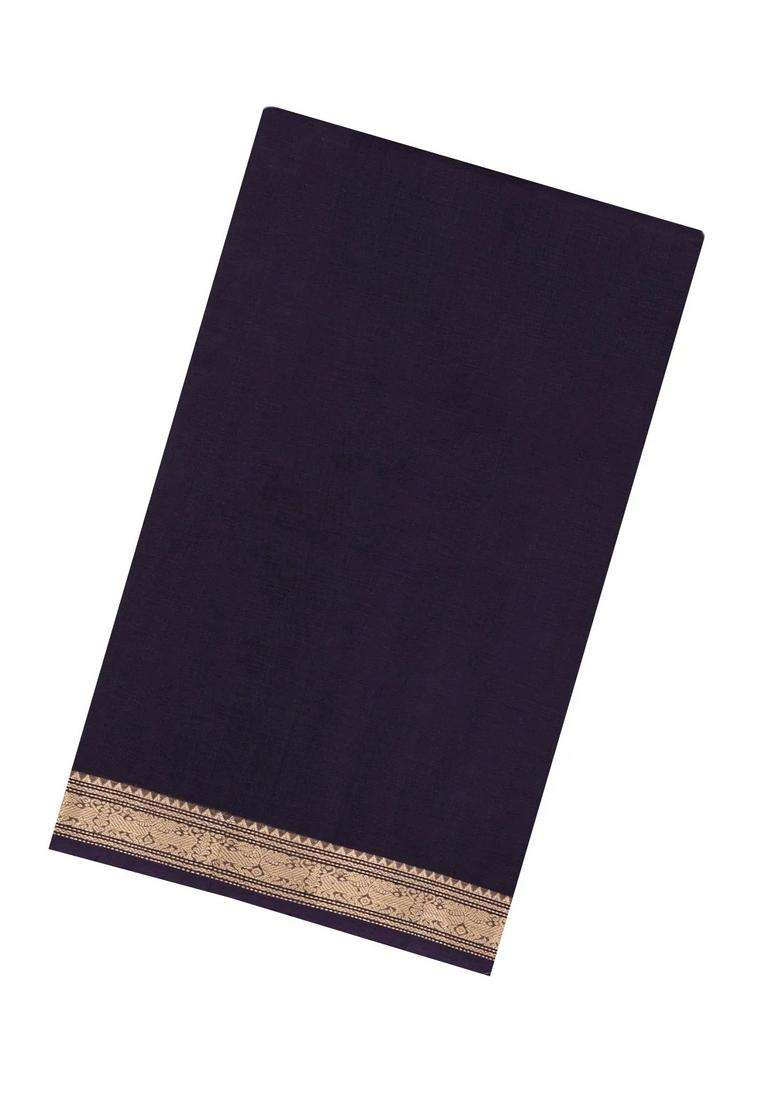 Black Handloom Silk Cotton Saree With Zari Border With Traditional Woven Design For Women - Indya
