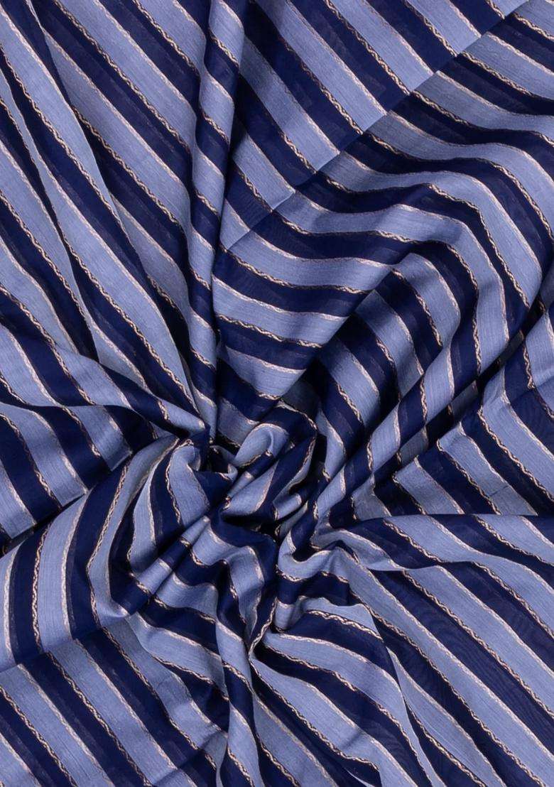 Navy Steel Blue Handloom Soft Silk Cotton Saree With Stripes With Checks And Stripes Design For Women - Indya