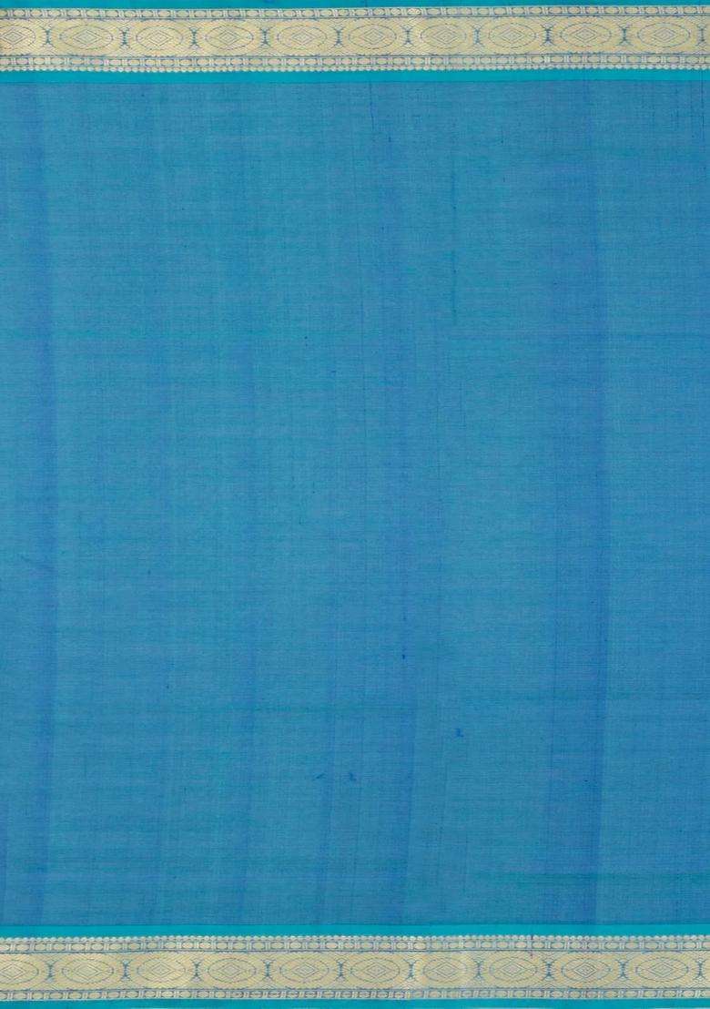 Cyan Purple Handloom Soft Silk Cotton Saree With Stripes With Checks And Stripes Design For Women - Indya