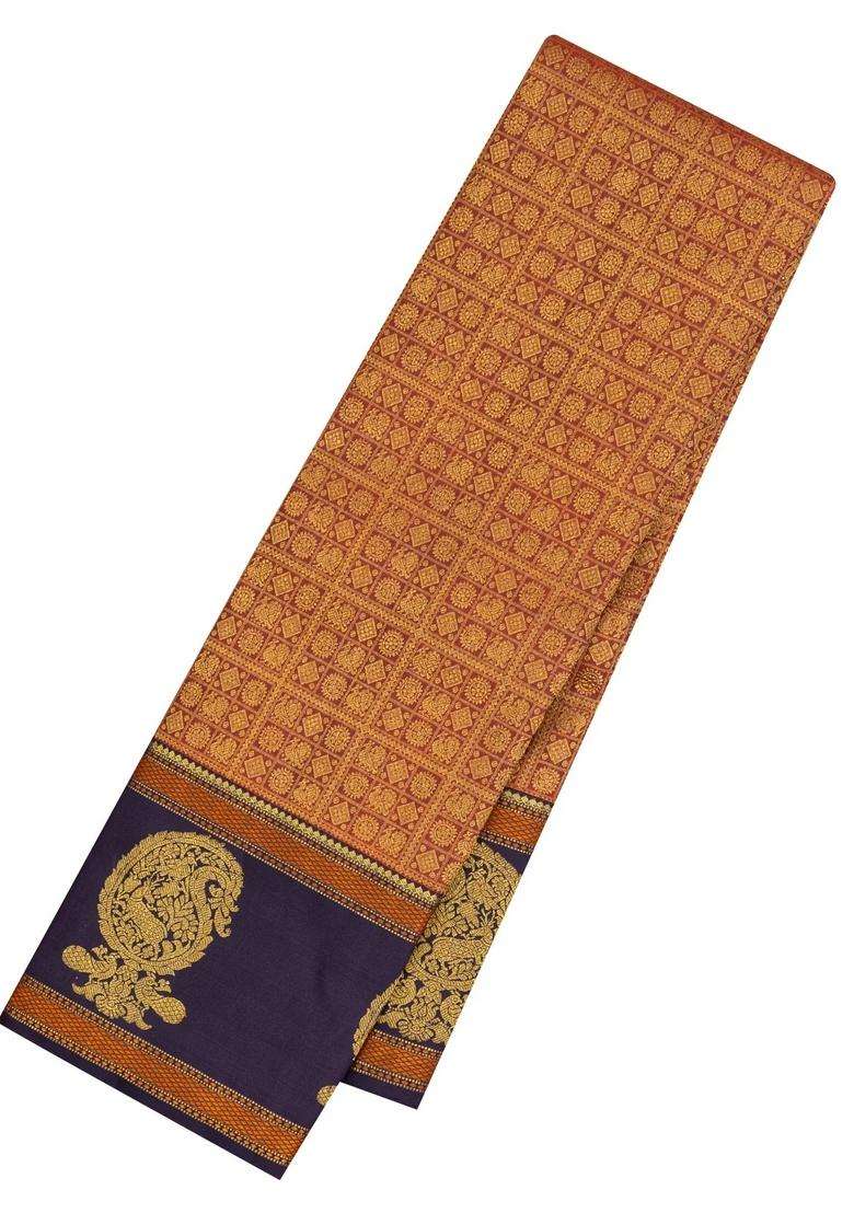 Rust Handloom Kanchipuram Silk Saree With Annam Motifs With Buttas And Brocade Design For Women - Indya