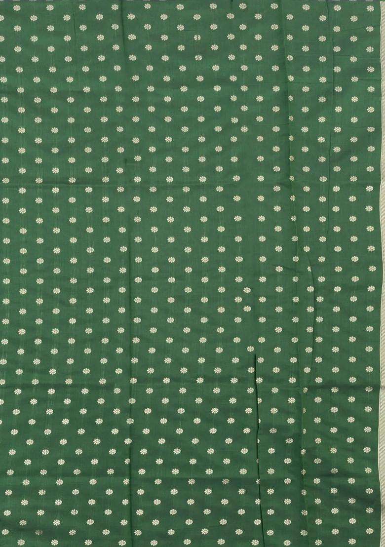 Dark Green Woven Blended Aura Art Silk Saree With Zari Buttas Zari Border With Buttas And Brocade Design For Women - Indya
