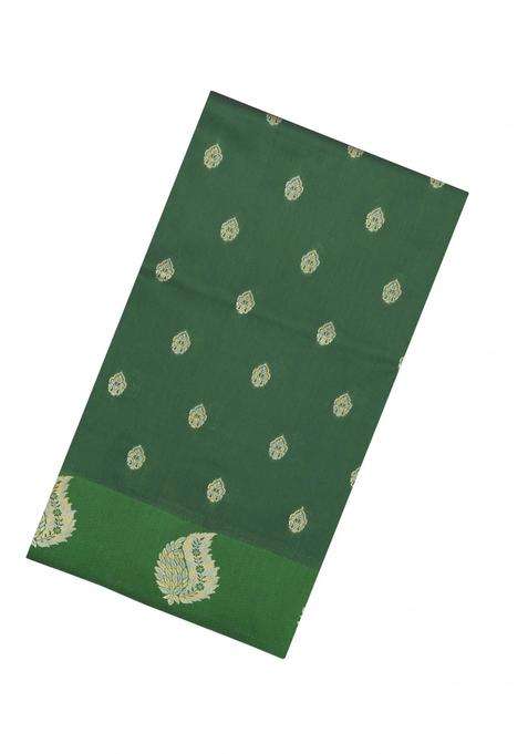 Dark Green Woven Blended Aura Art Silk Saree With Zari Buttas Zari Border With Buttas And Brocade Design For Women