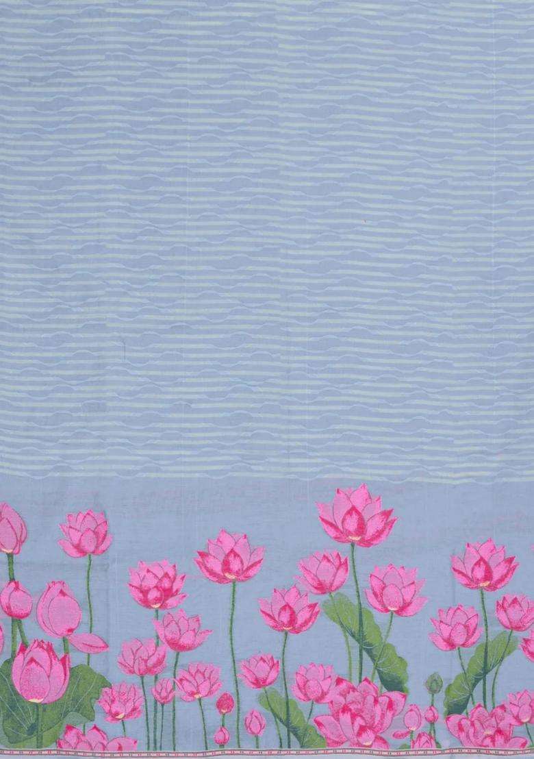 Grey Printed Blended Exclusive Chanderi Silk Cotton Saree With Jhalar For Women - Indya