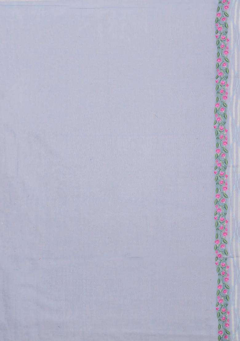 Grey Printed Blended Exclusive Chanderi Silk Cotton Saree With Jhalar For Women - Indya