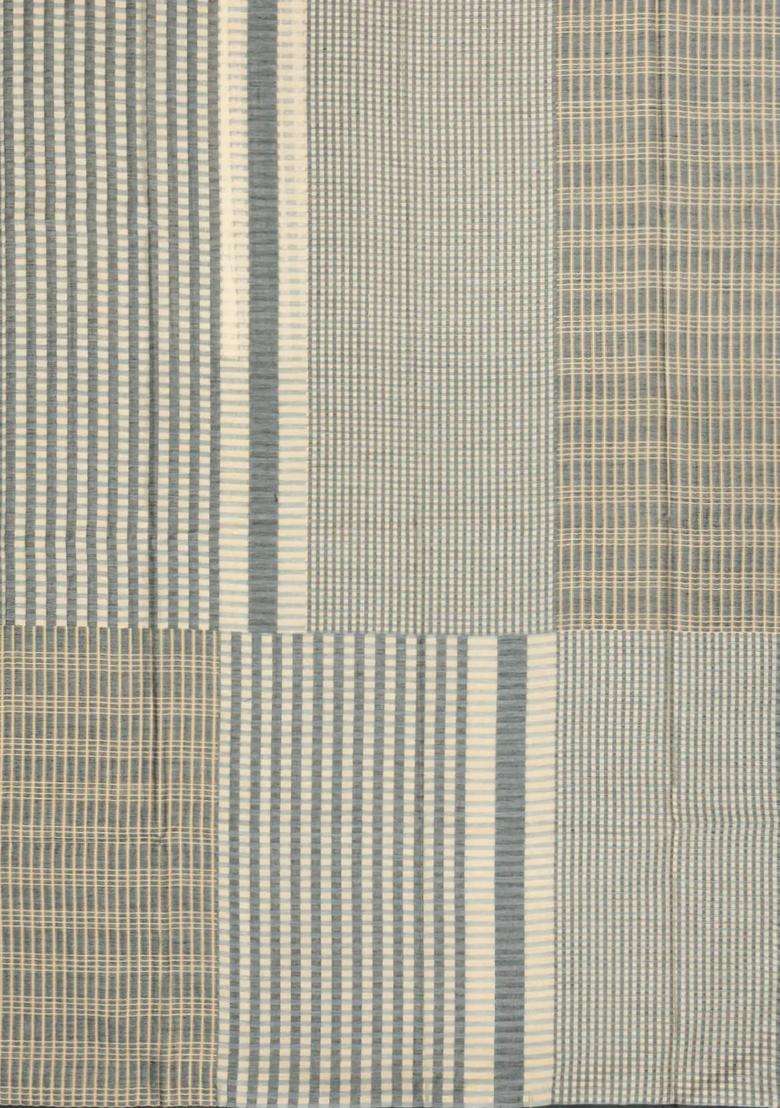 Taupe Woven Blended Exclusive Chanderi Silk Cotton Saree With Jhalar With Checks And Stripes Design For Women - Indya