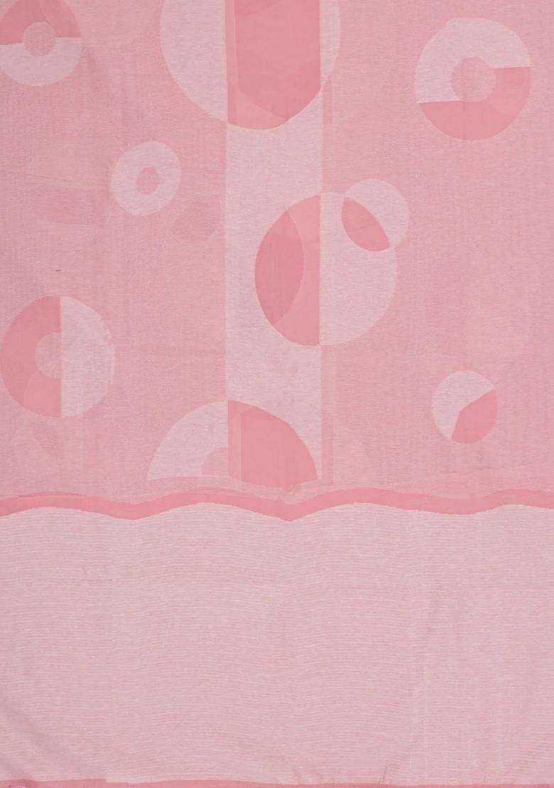 Baby Pink Printed Blended Exclusive Chanderi Silk Cotton Saree With Jhalar For Women - Indya