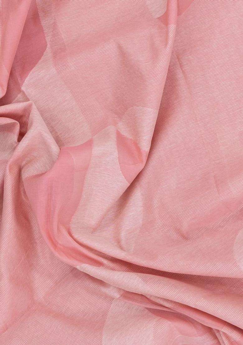 Baby Pink Printed Blended Exclusive Chanderi Silk Cotton Saree With Jhalar For Women - Indya
