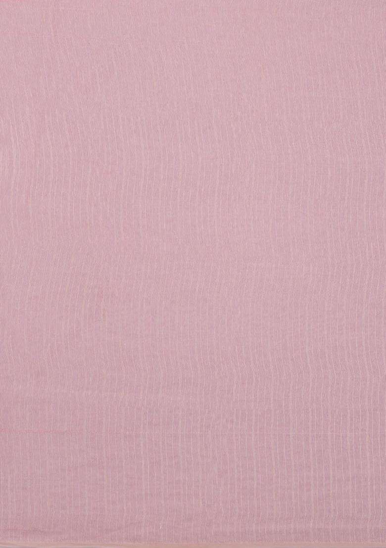 Baby Pink Printed Blended Exclusive Chanderi Silk Cotton Saree With Jhalar For Women - Indya